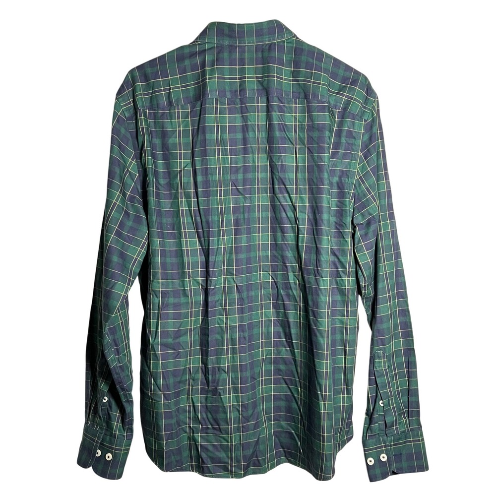 UNTUCKIT Mens Large Langon Green Navy Plaid Wrinkle‎ Free Cotton Dress Shirt - Picture 6 of 6